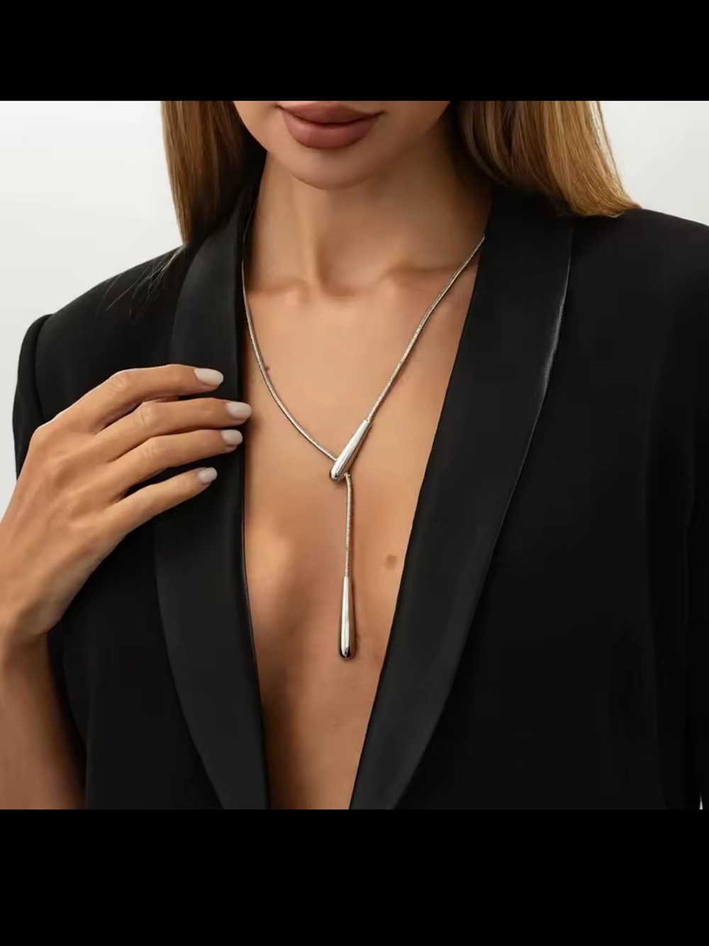 Silver Lariat Drop Necklace